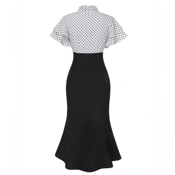 NWT! Retro Stage Black 1930’s Dots Tie Neck Mermaid Dress. Size M - Picture 3 of 12